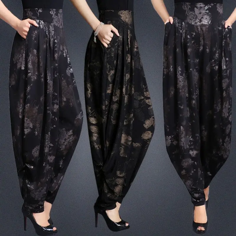 

2019 Women Super Loose Elegant Harem Pants Elastic Waist Casual Trousers Chiffon Fashion Female Long Pants