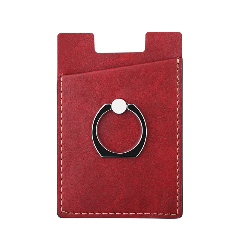 Держатель для карт мобильного телефона с карманом для карт, клейкая наклейка, кожаный задний карман для карт, 2 в 1, подставка для мобильного телефона - Цвет: Красный