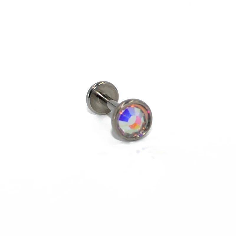 1PC 16G Cartilage Helix Earring G23 Titanium Flat CZ Gem Internally Threaded Labret Stud Ear Tragus  Fashion Body Piercing Jewel 