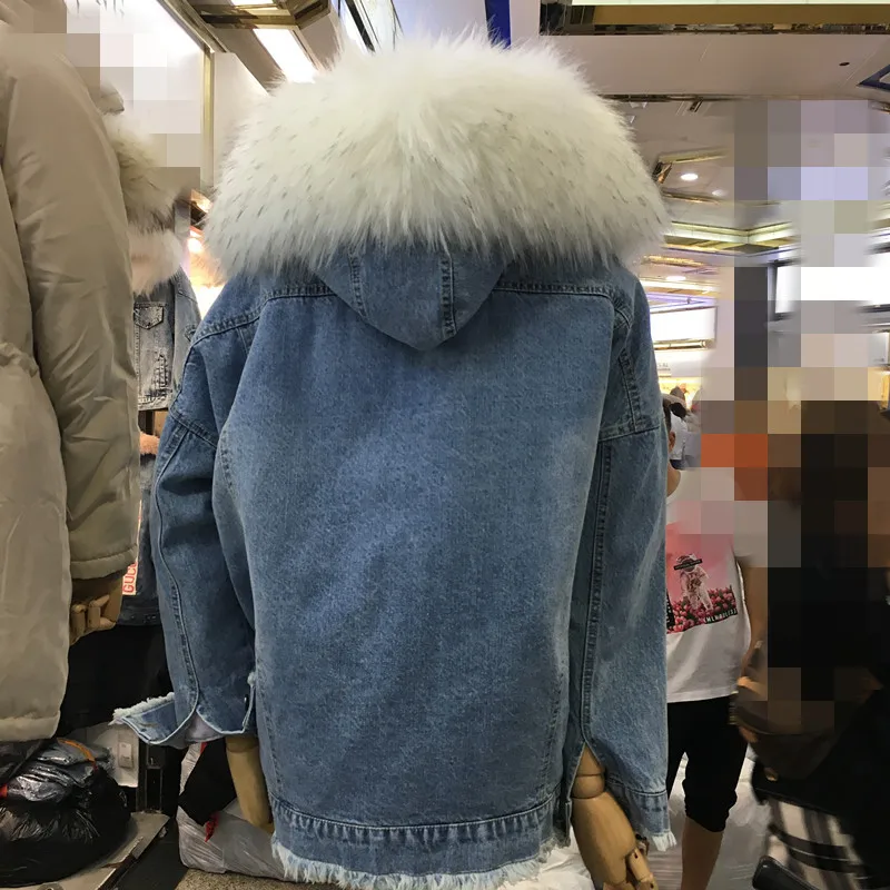 Зимний стиль, корейский стиль, с капюшоном, большой меховой воротник ...