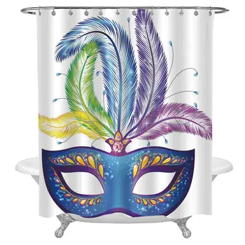 

Mardi Gras Bath Curtain,Blue Ornate Venetian Festival Mask with Feathers Masquerade Parade Preparations Fabric Shower Curtains