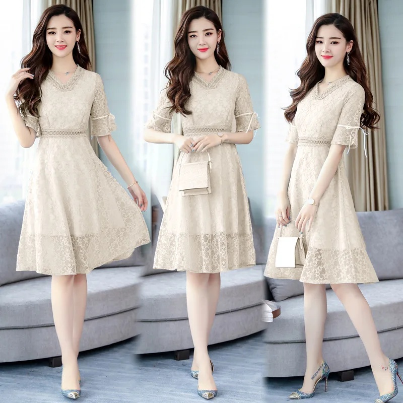 

Lace Dress 2018 Summer New Style Korean-style Mid-length Elegant Goddess-Style Clothes Immortal Fairy Skirt