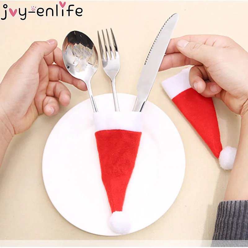 Joy-Enlife 10 шт. рождественские карманные ножи, вилка, ложка, посылка, мини-колпачки-держатели, рождественские украшения стола для дома