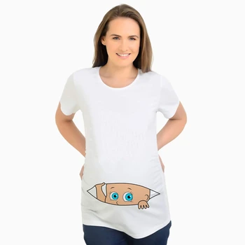 

Maternity T-Shirt Maternity Clothes Pregnant Cartoon Ruched Short Sleeve White Pregnancy Tops Womens Clothing Shirt Ropa Mujer