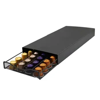 

40 Pods Coffee Capsule Organizer Storage Stand Black Iron Coffee Drawers Capsules Holder For Nespresso Coffee Capsule Shelves