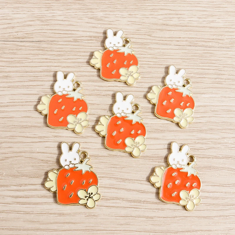 10 stücke Cartoon Emaille Tier Kaninchen Charms für Schmuck Machen Obst Erdbeere Karotte Charms Anhänger für DIY Halsketten Ohrringe – Detail 19