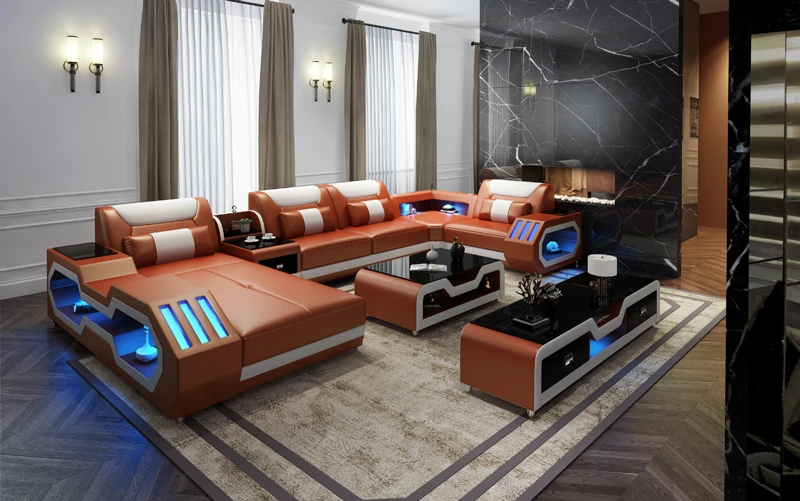 Современный светодиодный светильник аудио оборудование кожаный диван