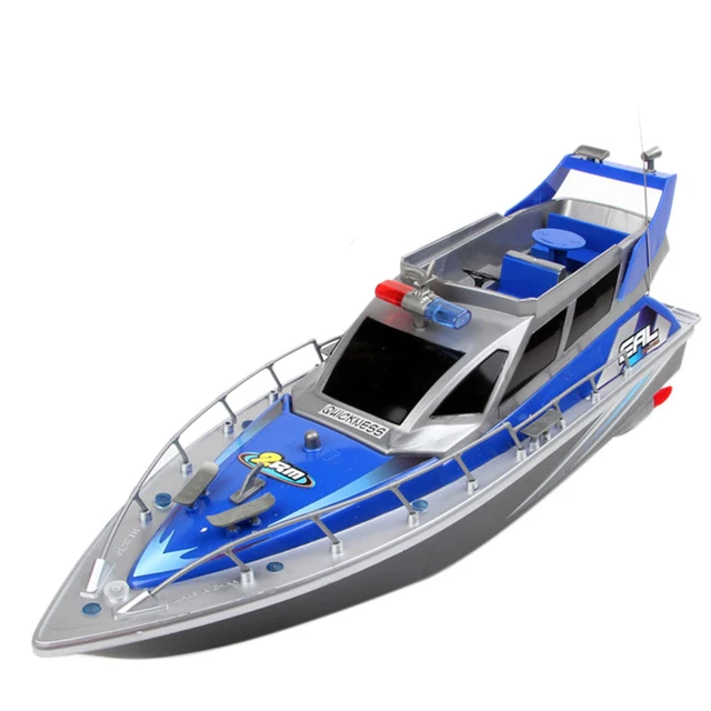 1:20 Remote Control Boat 2.4G RC Police Speed Boat Toy Model Electric Full Function Large 4 Channel Patrol Boat Military Boat 2