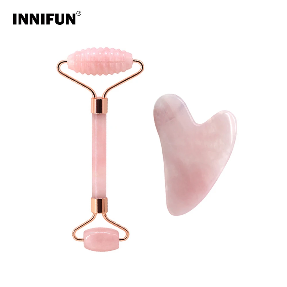

Pink Jade Roller Massager For Face Care Cream Serum Absorb Double Headed Natural Stone Crystal Beauty Face Lift Skin Care Tool