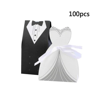 

100pcs Bride and Groom Dress Candy Box Tuxedo Ribbon Party Wedding Favors Decor Paper Candy boxes 2019