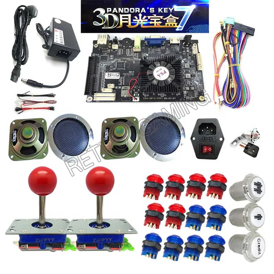 long zippy joystick Набор DIY 3D Pandora7 с 2323 в 1 жгутом проводов PCB, адаптером питания, джойстиком, светодиодный 30 мм кнопкой для аркадной игровой машины для телевизора - Цвет: long zippy joystick