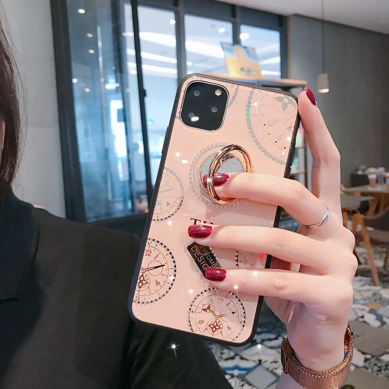 Для Apple iphone 11 чехол роскошные часы с алмазами с кольцевой подставкой защитная задняя крышка чехол для iphone 11 Pro Max iphone 11 11Pro