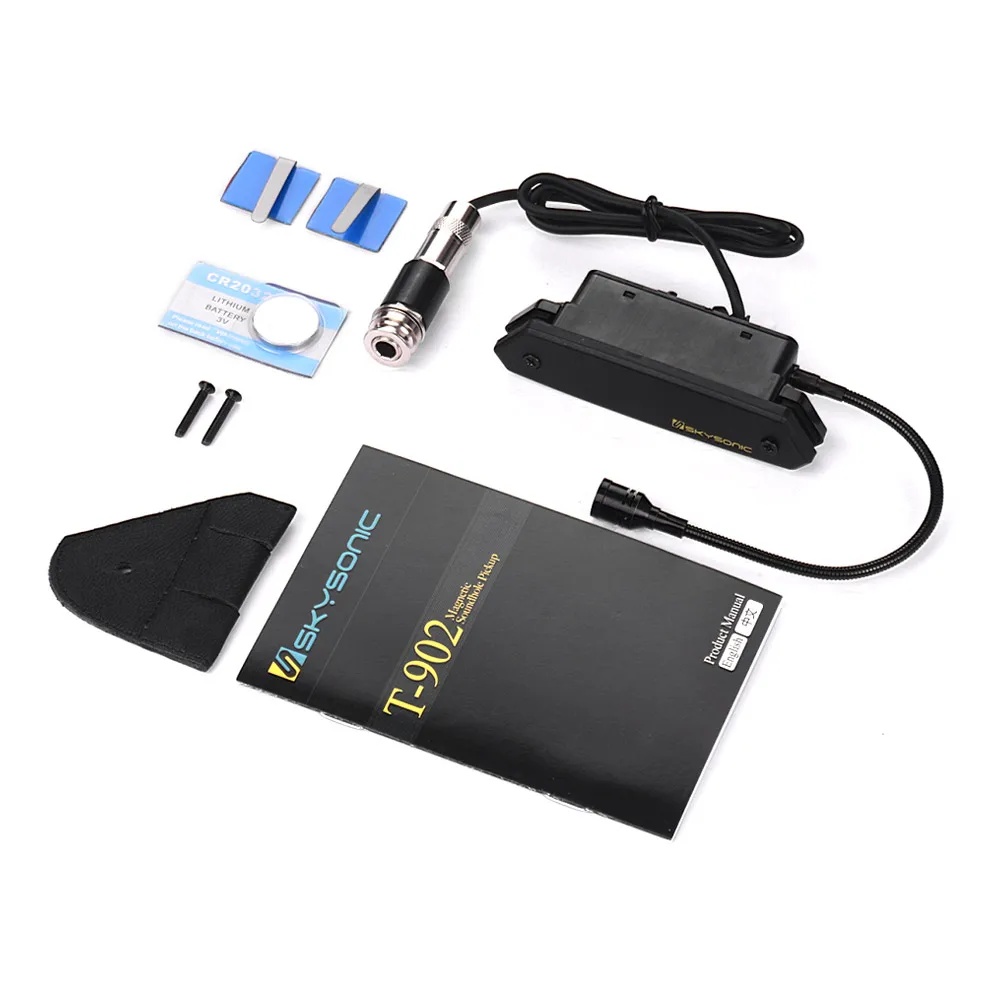 

SKYSONIC T-902 Acoustic Guitar Active Soundhole Pickup Magnetic + Mic Dual Pickup with Volume Controls for Classic Folk Guitars