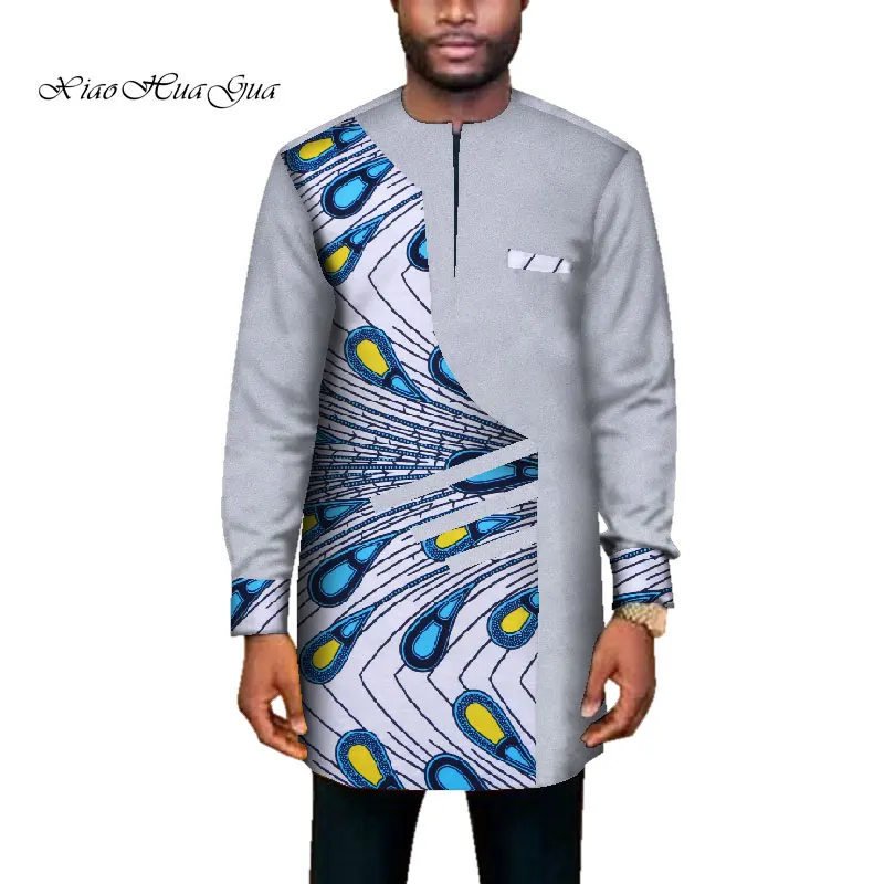 Тренд африканская Мужская одежда Мужская длинная SleevePatchwork Дашики Длинный топ Африканский принт Повседневная Свадебная африканская одежда WYN669 - Цвет: 5