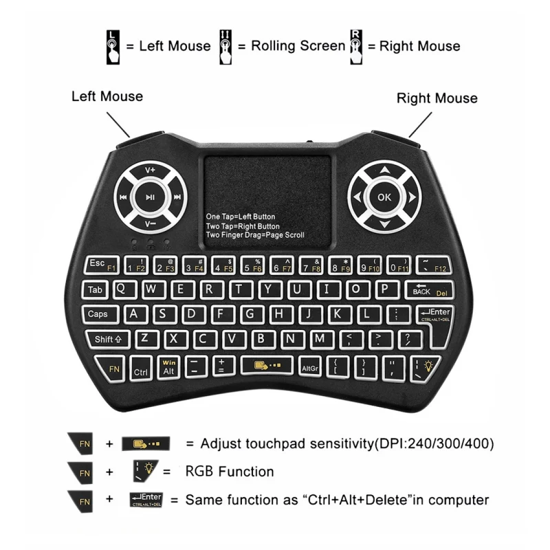 Горячая I9 плюс мини беспроводная клавиатура с подсветкой 2,4 ГГц 3 dpi регулируемая для ПК ноутбука планшета