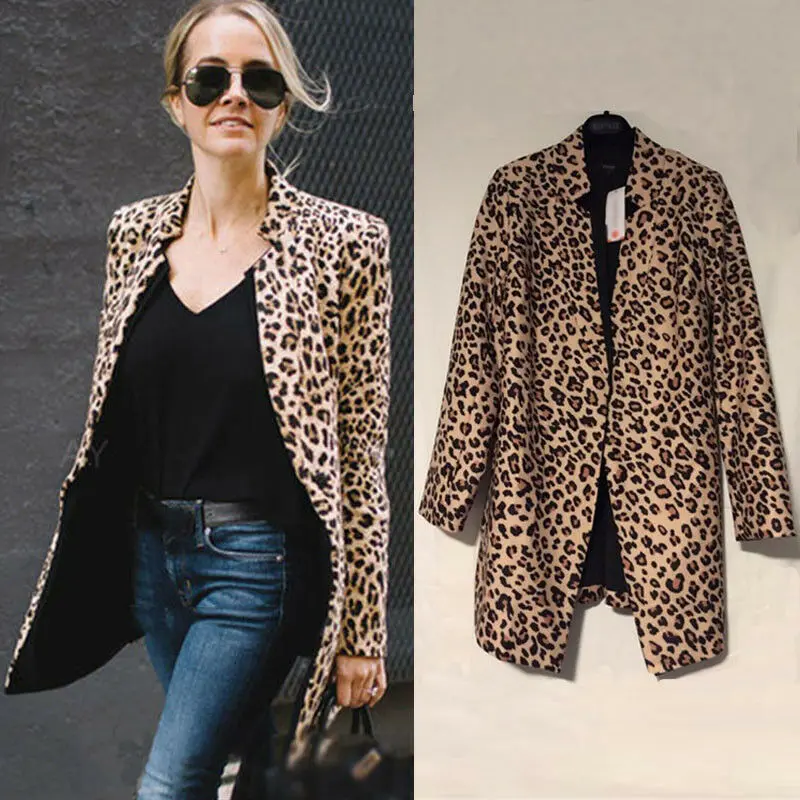 

Women's Long Sleeve Blazer Cardigan Tops Leopard Print Coat Jackets Formal Suit Autumn Cothes Long Sleeve Bikini Cover Up