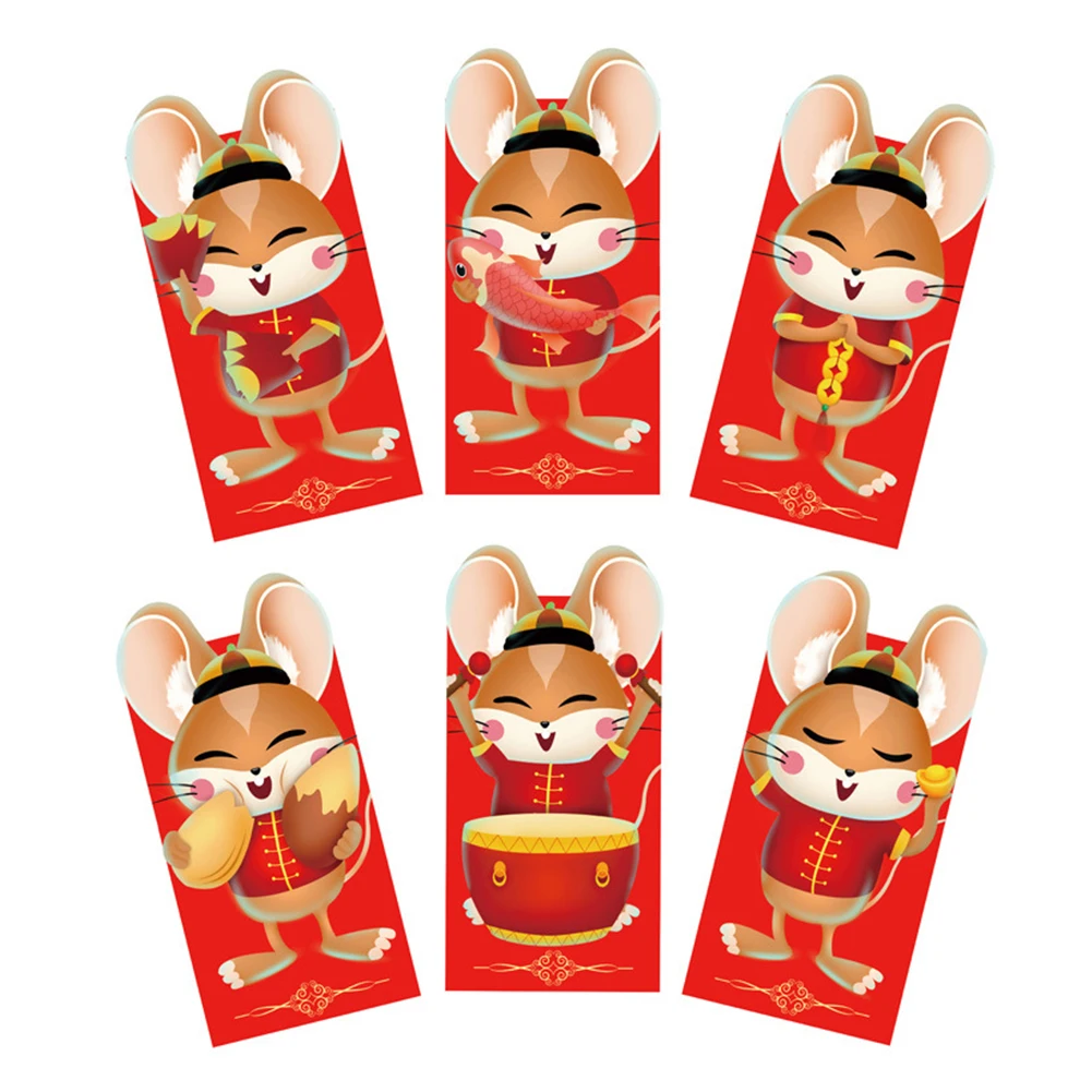 18 шт., китайский год, красный пакет, год мультяшной крысы, Детский новогодний красный карман для студентов, детский Подарочный конверт для денег