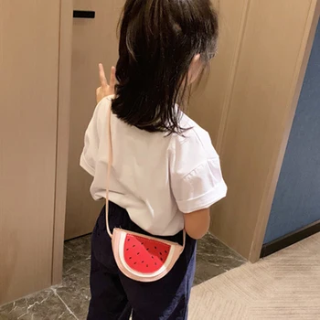 

2019 Cute Watermelon Shape Crossbody Messenger Bag Children's Bag Pu Leather Fruits Shoulder Bag For Baby Girls Kids Mini Pouch