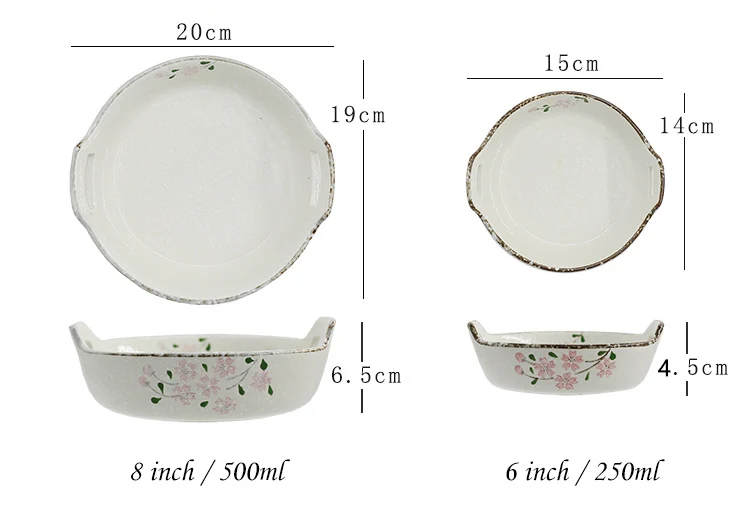 1 шт., вишневый цвет, плита для выпечки, японский дизайн сакуры, обеденная тарелка, противень для выпечки, посуда, миска для риса, посуда с двойной ручкой