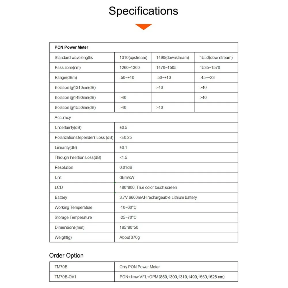 TM70B PON измеритель мощности оптоволоконный тестер 1310/1490/1550nm автоматическое отключение для EPON GPON xPON OLT-ONU TM70B-OV1