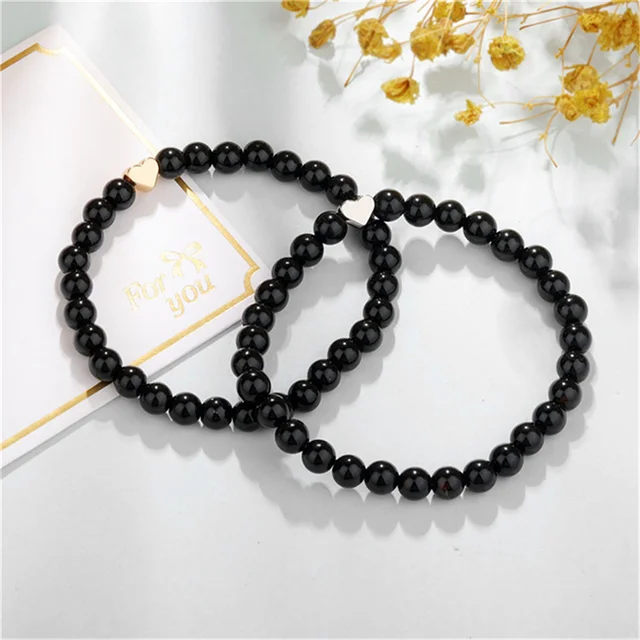 Fashion 26 Initial Letter Charm Bracelet Adjustable 6mm Black Glass Beads  Beaded Bracelets for Women Men Jewelry - AliExpress