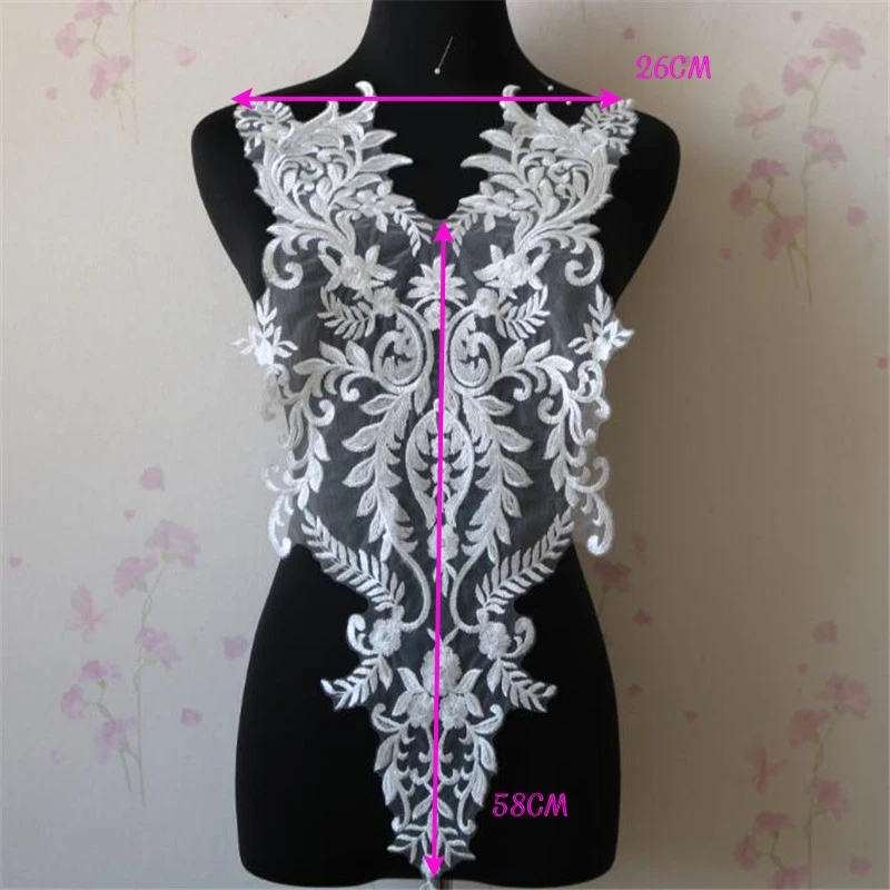 1pc Ivory 1 шт., дизайн одежды, аксессуары, ткань для вышивки, Кружевная аппликация, блестки, цветы, сетка, цвета слоновой кости, прозрачные блестки, украшение 64X27 см - Цвет: 1pc Ivory