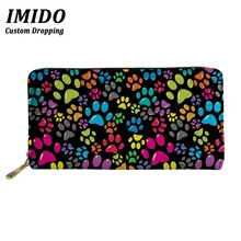 IMIDO Fashion Women Wallets Rainbow Dog Paw Pattern Multifunction Zipper Purses Women Wallet Bag Cellphone Wallet Cash Bag