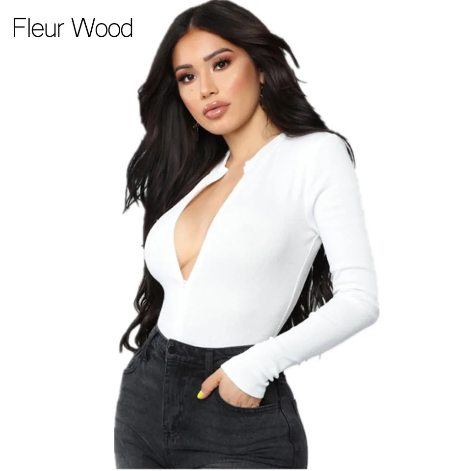 FLEUR WOOD боди с глубоким v-образным вырезом для женщин, сексуальные лямки, простые обтягивающие боди с длинным рукавом, женские осенние тянущиеся минималистичные боди