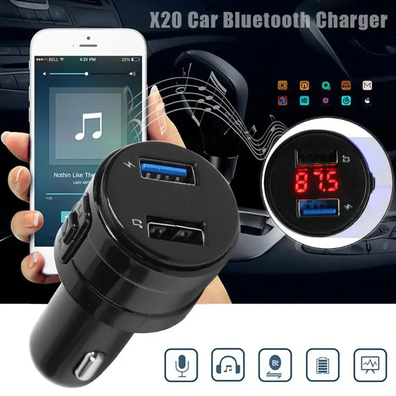 Автомобильный bluetooth-адаптер X20, громкая связь, Bluetooth 5,0, MP3, fm-передатчик, музыкальный плеер с ЖК-дисплеем, автомобильное зарядное устройство, USB, Bluetooth, музыкальный приемник