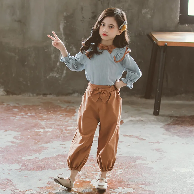 Preppy Style Girls Clothes Sets Spring Autumn Long Sleeve Shirts + Shirts 2PC Baby Kids Clothes Casual Teenager School Uniform