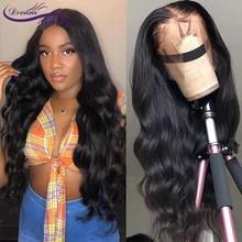 13x4 бесклеевой Синтетические волосы на кружеве парики объемная волна бразильского Non-Remy человеческих волос парики предварительно выщипанные волосы парики шнурка мечта Красота