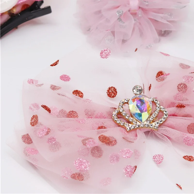 

7cm*10yards Mesh Ribbon Roll With Pink Red Giltter Dots For Baby Girl Headbands DIY Christmas Gift Package Deco 2019
