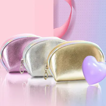

Women Mini Makeup Bags PU Leather Small Cosmetic Bag Gold Shiny Travel Organizer Beauty Case Toiletry Bath Wash Make Up Kit Case