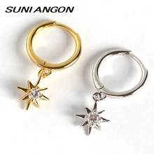 Милые серьги, твердый 925 пробы, Серебряный анис, звезда, серьги с подвеской, креативные элегантные модные серьги для женщин, ювелирные изделия F612