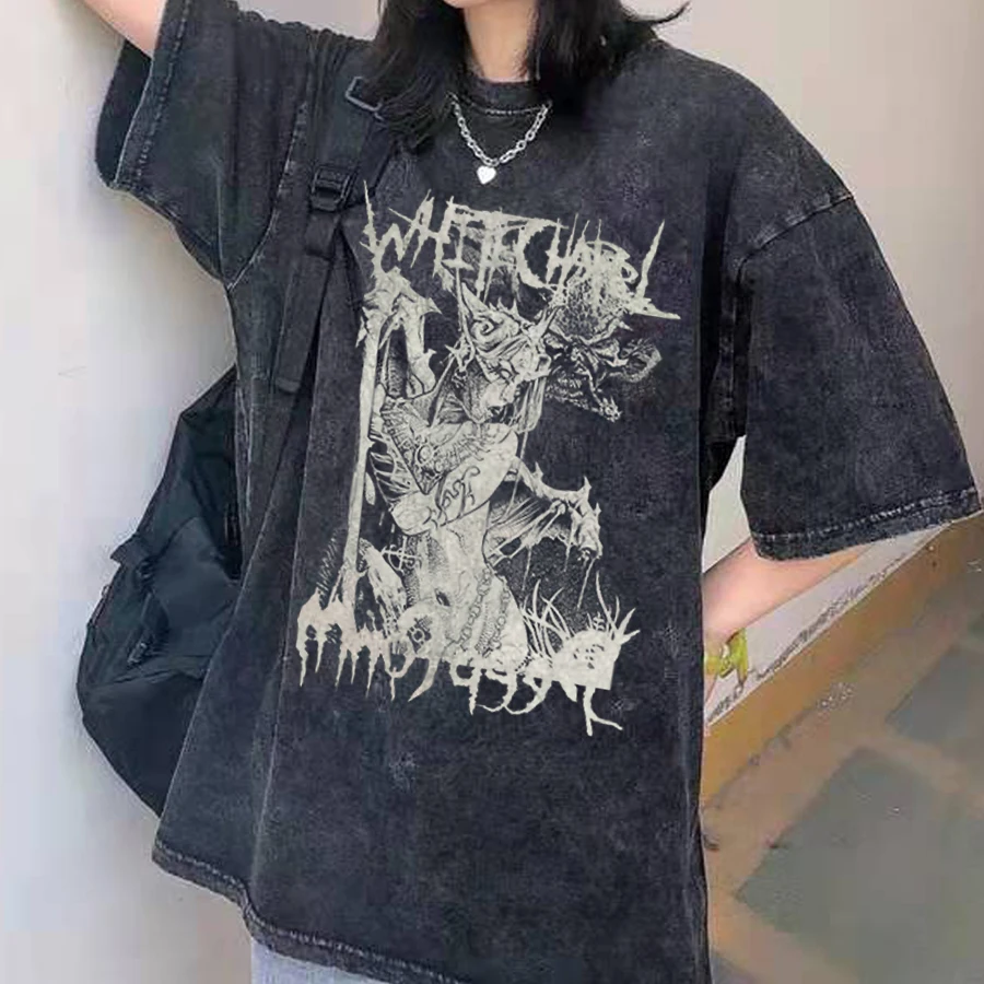Emo Anime Goth Tshirt Women Oversized Punk Harajuku Summer Top Dark Aesthetic Fairy Grunge Alt Plus Size Alternative Clothes | Женская