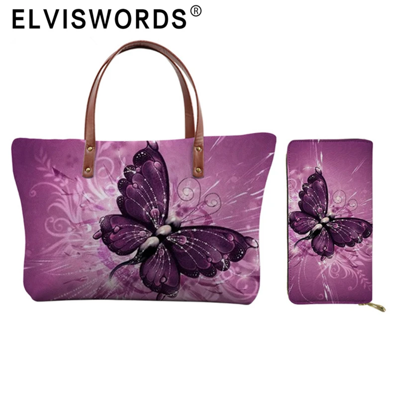 

ELVISWORDS Ladies Hand Bags Wallet Set Animal Butterfly Print Women's Shoulder Handbags Large Capacity Shopping Bag Bolsos Mujer