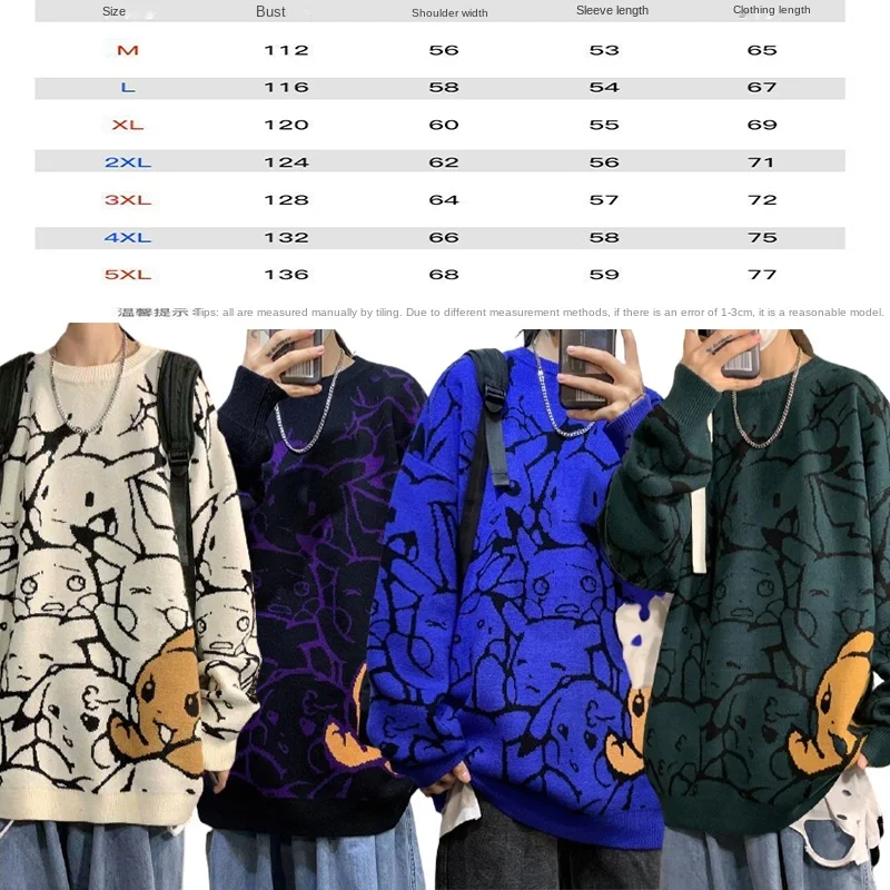Pokemon Pikachu Anime Cartoon Sweater Men Women Autumn Winter New Streetwear Coarse Wool Long Sleeve Loose Pullover Gift |
