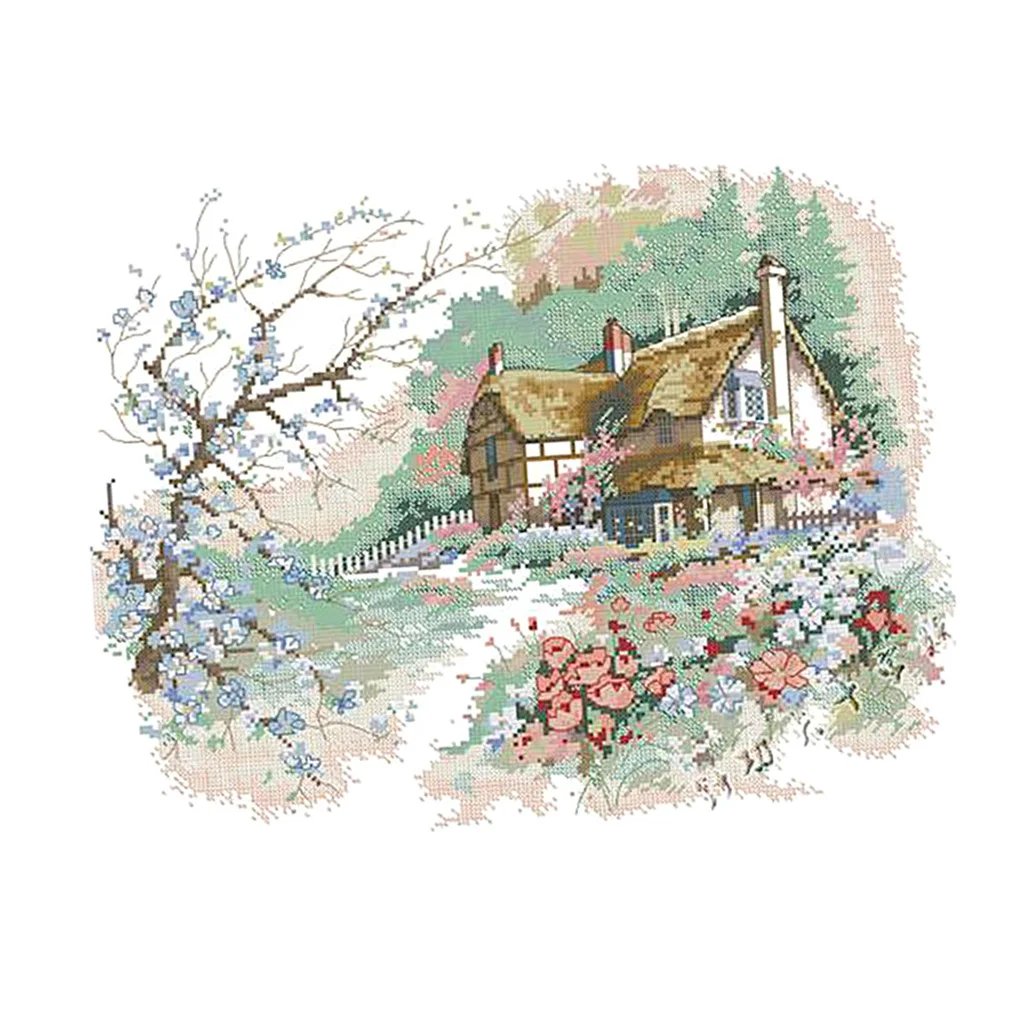 Country Landscape Stamped Counted Cross Stitch Kit for Beginners Painting Kit Dimensions Needlecrafts Needlepoint Embroidery Kit