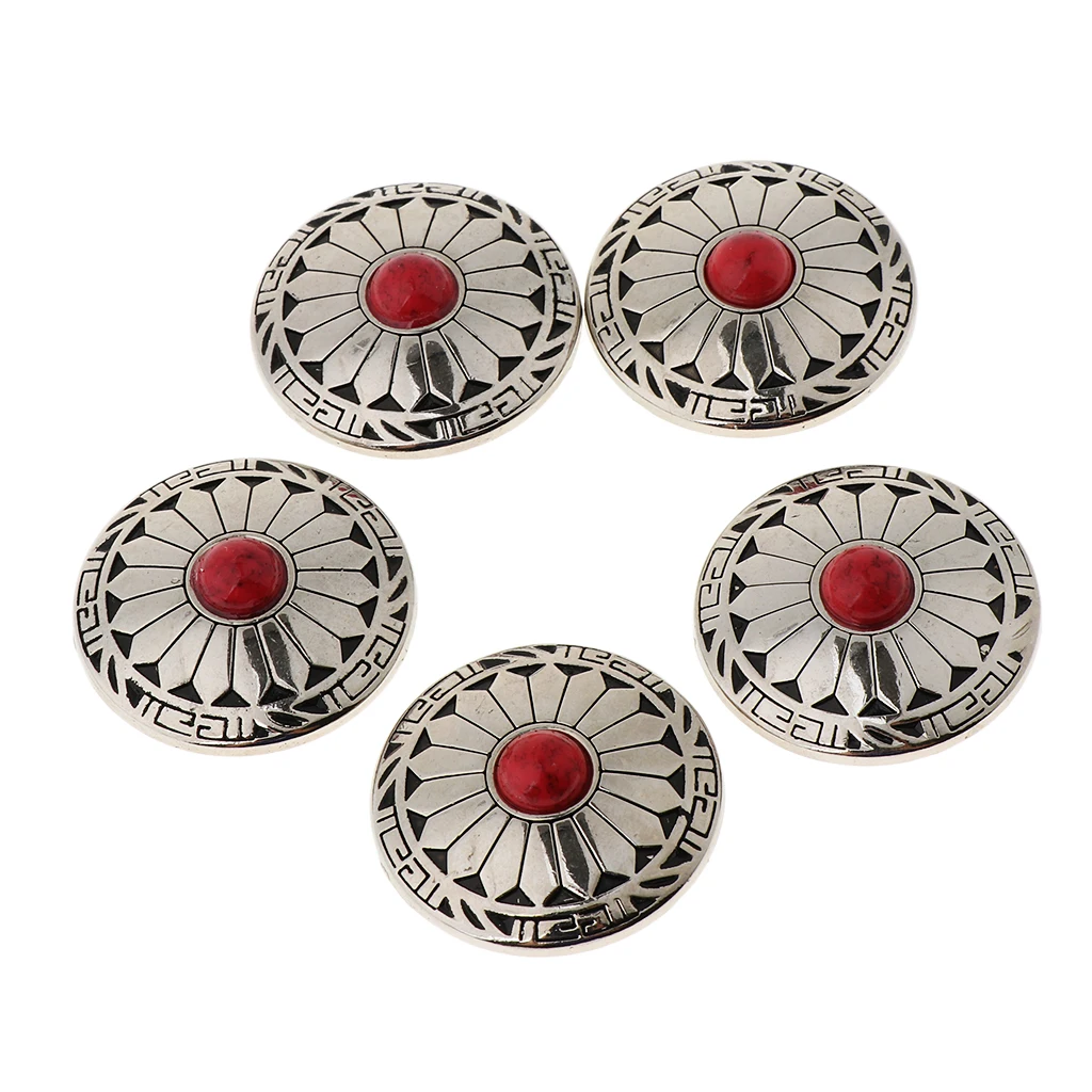 5 Pieces Round Floral Rivets Buttons with Screw Back For Bags Wallets Saddles