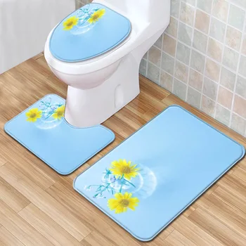 

Bathroom Carpet 3pcs/set Anti-slip Toilet Rug Absorbent Shower Mat Washable Kitchen Carpets Bathroom Rugs Set Foot Mats
