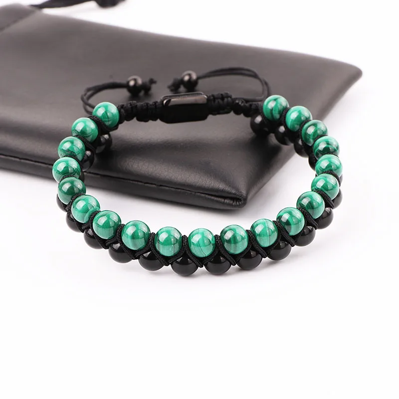High Quality Double Layer Natural Stone Malachite&Black Agate Beads Woven Macrame Bracelet Jewelry For Men - Image 5