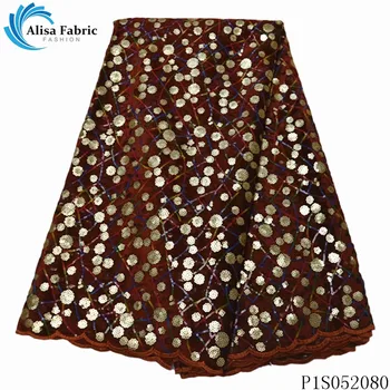

Alisa popular african velvet lace fabric with sequins french net laces 2020 high quality embroidery nigerian fabrics 5 yards/pcs