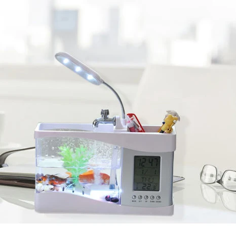 Amazon USB Fish Tank Calendar Pen Holder Acrylic Table Organizer Desktop Pen Holders