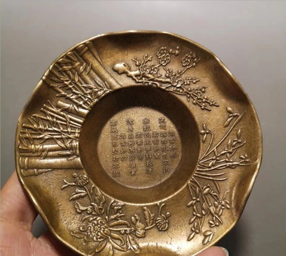 

Copper Statue Pure copper brass Meilan bamboo chrysanthemum plate ornament