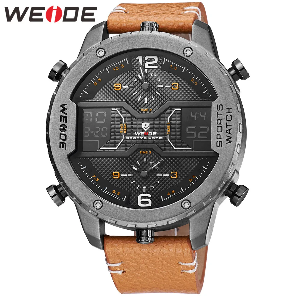 WEIDE мужские часы ремешок из натуральной кожи люксовый бренд Кварцевые спортивные
