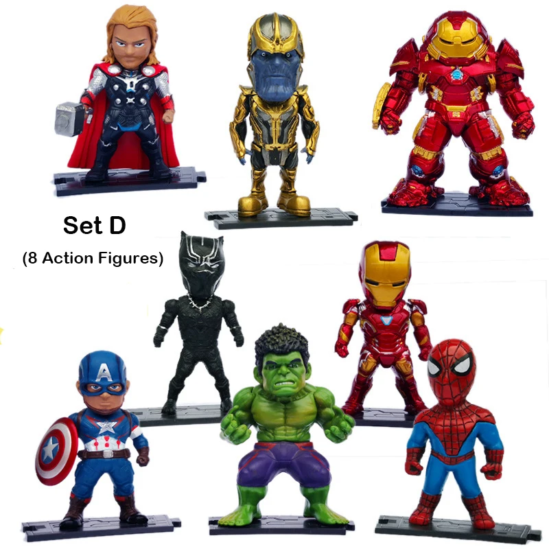 8 шт./лот фигурки Marvel Мстители Капитан Америка паук Железный человек танос Халк украшение автомобиля аксессуары модель игрушки - Цвет: Set D-8 figures
