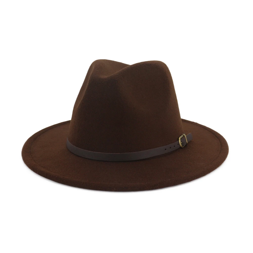 Для мужчин Для женщин шерстяная шляпа Fedora с поясом поп женская шляпа Панама джазовая, шляпа Размеры окружности головы 56-58 см - Цвет: Dark Coffee