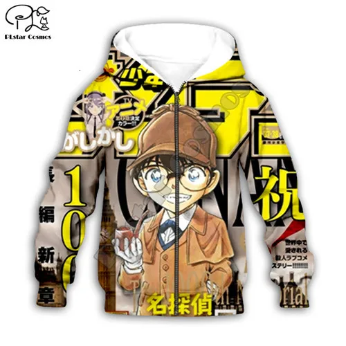 Kids zip hoodies Детская синяя Толстовка с капюшоном с 3D рисунком персонажа из мультфильма детектива Конана, футболка на молнии, уличная одежда для мальчиков и девочек, Детский комплект со штанами - Цвет: Kids zip hoodies