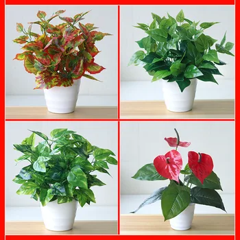 

Simulated flowers and green plants indoor and outdoor decoration green plastic small potted desktop red palm flower ornaments