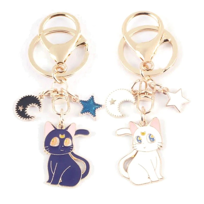 Star Moon Luna Cat Keychain Childhood Anime Jewelry Keyrings Cartoon Pendant Key Buckle Car Bags Keyholder llavero Trinket | Украшения и